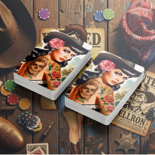 Jeu De Cartes Femme de campagne tatouée rétro