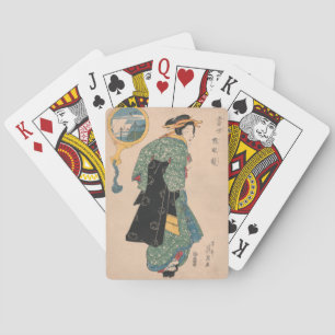 Jeu De Cartes Femme de kimono japonais antique Ukiyo-e gravure s