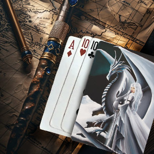 Jeu De Cartes Femme Dragon Blanc Fantaisie Aurores Boréales