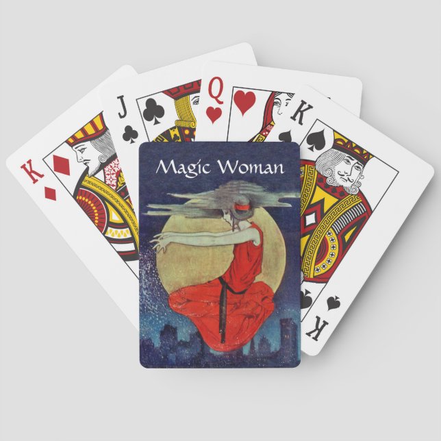 Jeu De Cartes Femme magique flottant au-dessus de l'horizon de l (dos)