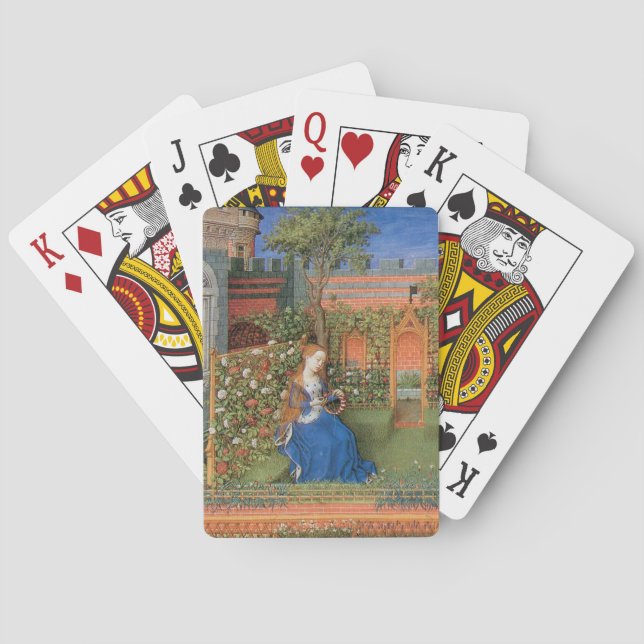 Jeu De Cartes Femme médiévale dans le jardin rose (dos)