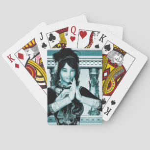 Jeu De Cartes Femme Royale Asiatique Portrait Bleu Art