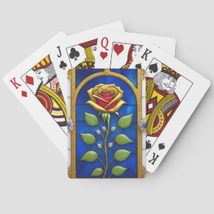 Jeu De Cartes Fenêtre élégante en verre coloré avec rose dorée