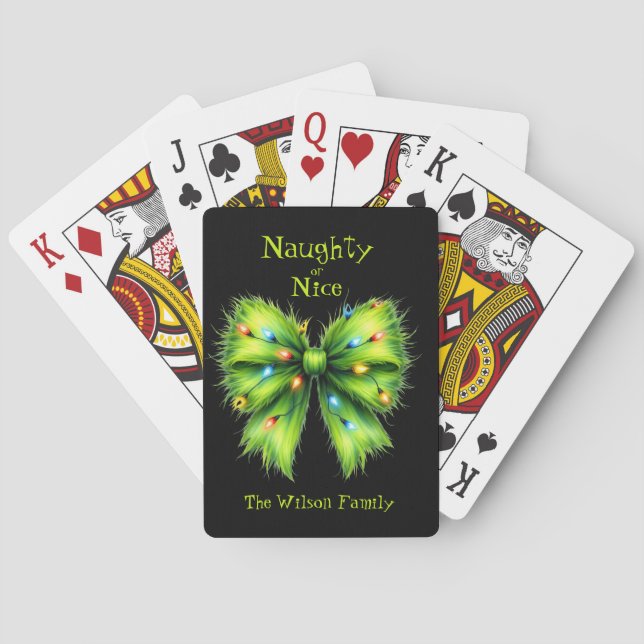 Jeu De Cartes Festif Green Fur Bow-Lights Naughty ou Nice Nom (dos)