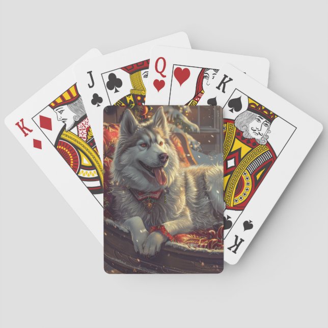 Jeu De Cartes Festive de Noël de chien laphund finlandais (dos)