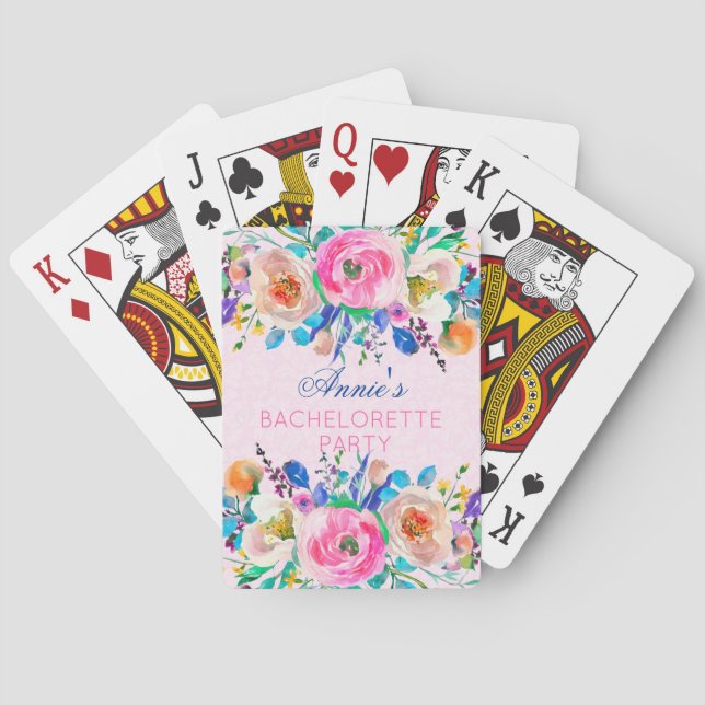 Jeu De Cartes Fête de bachelorette Fleurs à l'aquarelle  (dos)