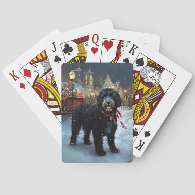 Jeu De Cartes Fête de Noël des chiens d'eau portugais (dos)