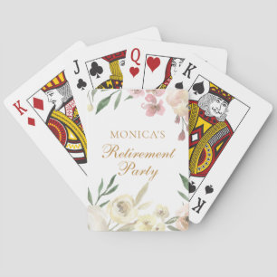 Jeu De Cartes Fête de retraite élégante à fleurs, écriture dorée
