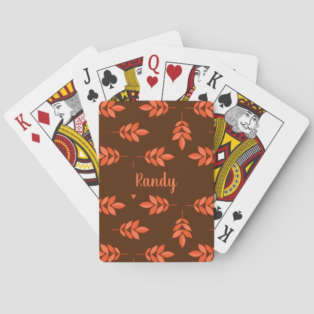 Jeu De Cartes Feuille rouge nom personnalisé brun (dos)