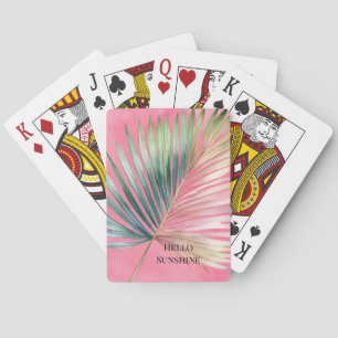 Jeu De Cartes Feuille tropicale verte rose