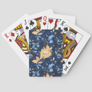 Jeu De Cartes Feuilles Abstraits de marguerite bleu et or (3)