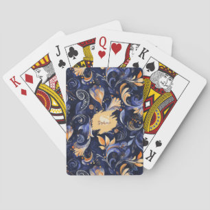 Jeu De Cartes Feuilles Abstraits Paisley bleu et or