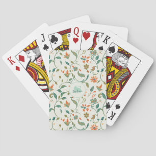 Jeu De Cartes Feuilles bleu vintage et motifs floraux orange