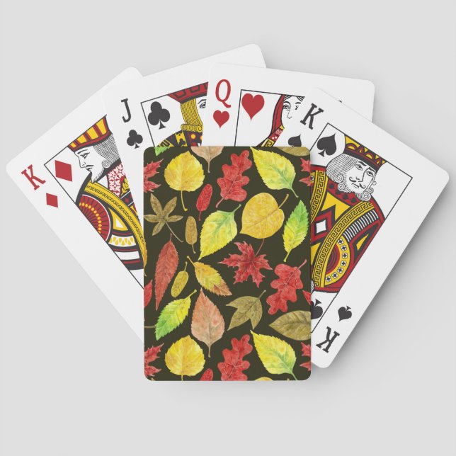 Jeu De Cartes Feuilles d'automne aquarelle foncée (dos)