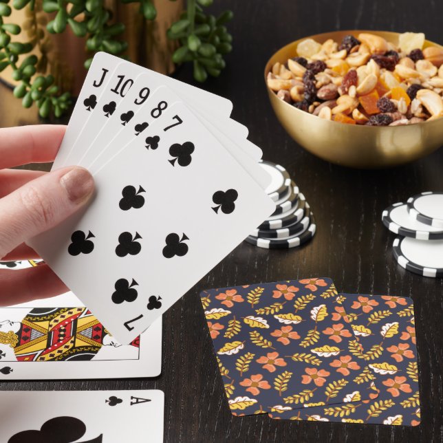 Jeu De Cartes Feuilles d'automne en chute chaude avec fleurs (In Situ)