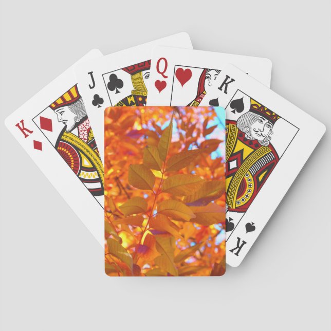 Jeu De Cartes Feuilles d'automne orange et or vibrantes (dos)