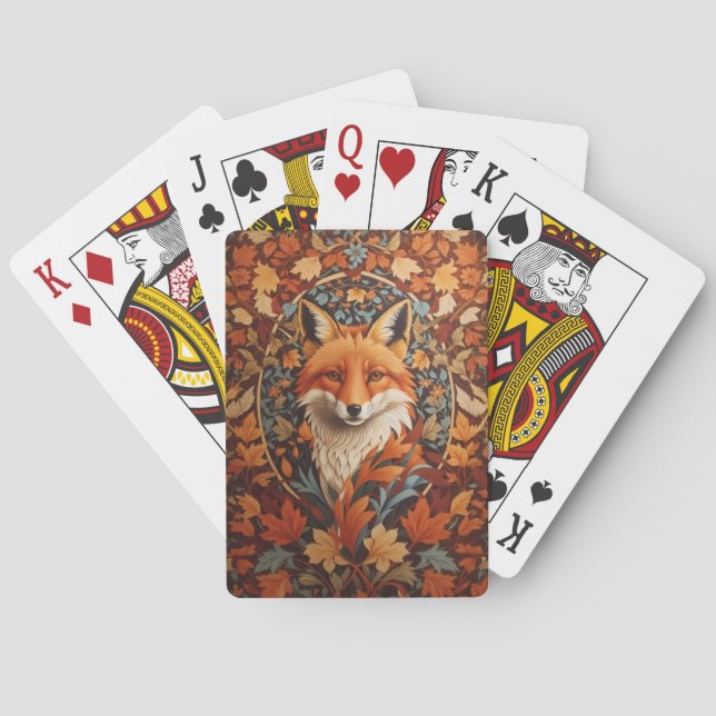 Jeu De Cartes Feuilles d'automne saisonnière Renard rouge Visage (dos)