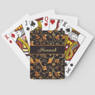 Jeu De Cartes Feuilles et ranchs orange sur motifs noirs