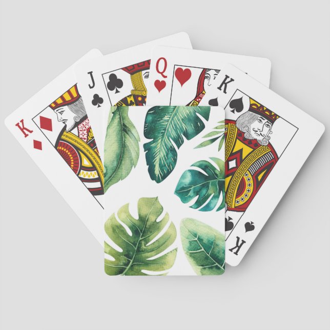 Jeu De Cartes Feuilles Tropicales Vertes Élégant Moderne Chic (dos)