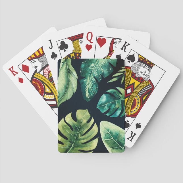Jeu De Cartes Feuilles Tropicales Vertes Élégant Moderne Chic (dos)