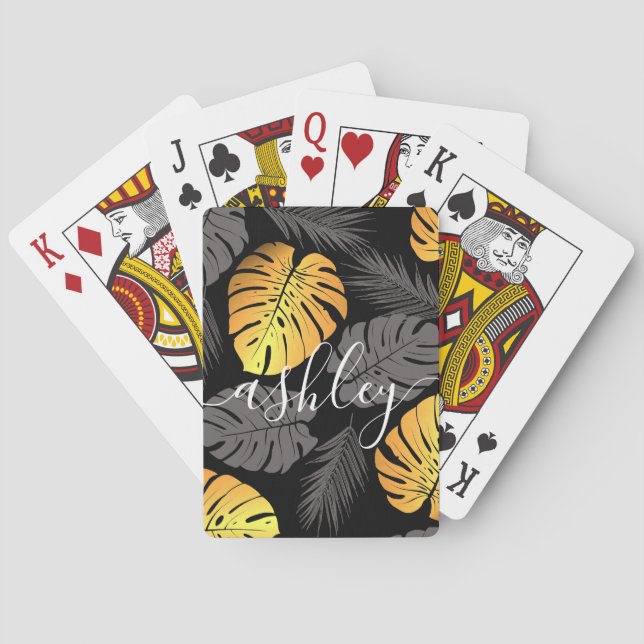 Jeu De Cartes Feuilles tropicaux d'or (dos)