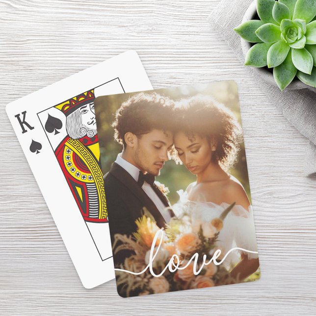 Jeu De Cartes fiançailles mariage couple photo amour texte blanc (Wedding engagement couple photo love white text poker cards)