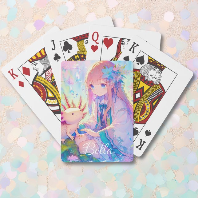 Jeu De Cartes Fille Anime personnalisée et Axolotl (Créateur téléchargé)
