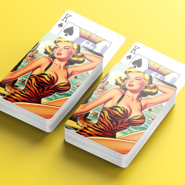 Jeu De Cartes Fille d'impression vintage de tigre (Créateur téléchargé)