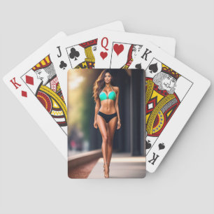 Jeu De Cartes Fille en bikini en talons hauts Jouer aux cartes