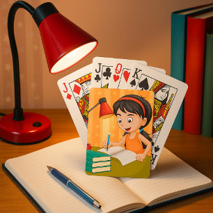Jeu De Cartes Fille étudiant à un bureau faisant ses devoirs