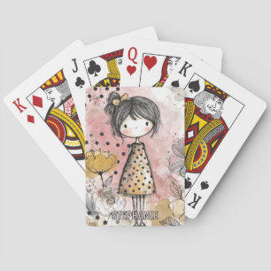 Jeu De Cartes Fille Fantaisiste Aquarelle aux Accents Floraux (1