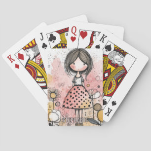 Jeu De Cartes Fille Fantaisiste Aquarelle aux Accents Floraux (2