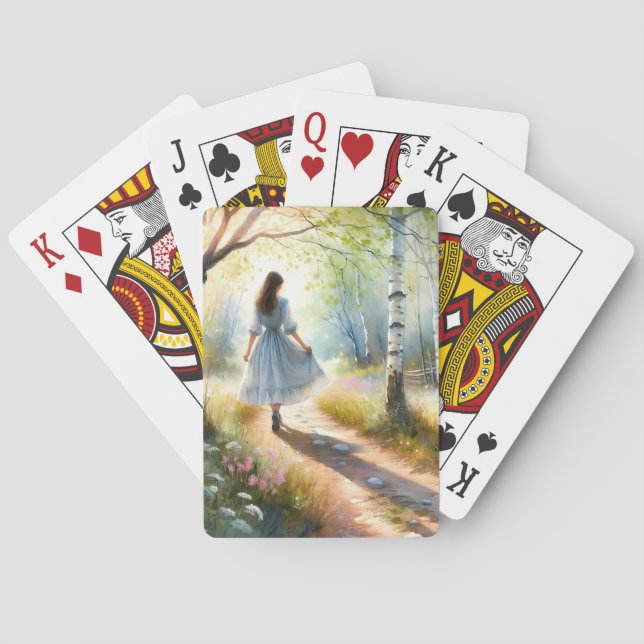 Jeu De Cartes Fille Fantaisiste Dançant à Travers une Forêt de B (dos)