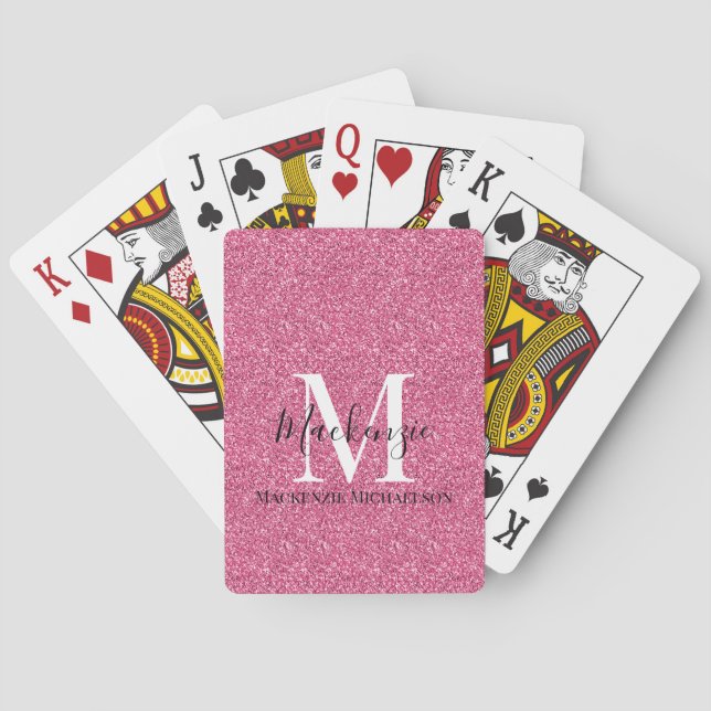 Jeu De Cartes Fille Parties scintillant rose Nom du monogramme (dos)