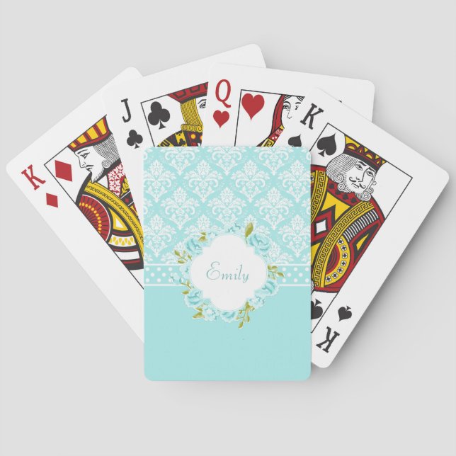 Jeu De Cartes Fille personnalisée Monnaie Damas, points et fleur (dos)