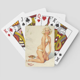 Jeu De Cartes Fille Rétro Pin-up Sur la Plage