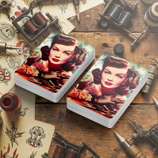 Jeu De Cartes Fille rétro tatouée pin-up (Créateur téléchargé)