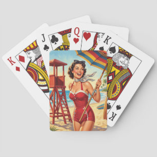 Jeu De Cartes Fille Sauveteur de Plage Vintage Pin Up