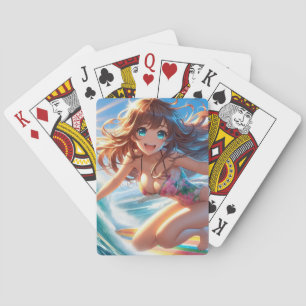Jeu De Cartes Fille surfeuse anime côtière/nautique/tropicale