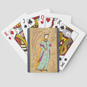 Jeu De Cartes Fille tenant un bateau à vin et une poire, de La