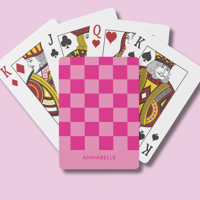 Jeu De Cartes Filles à carreaux roses (Pink checkerboard personalized playing cards)