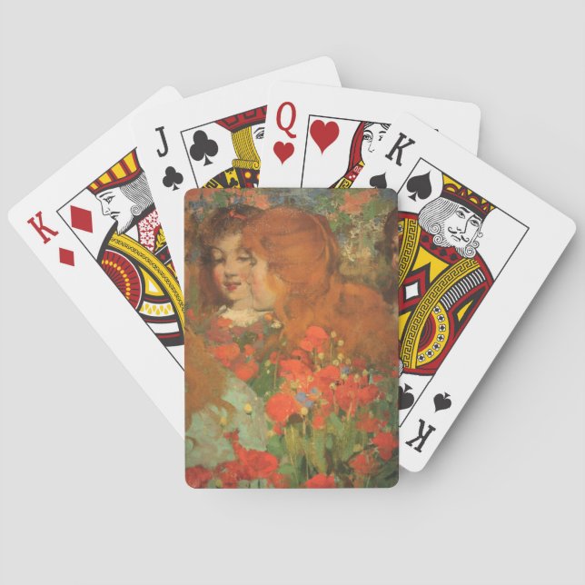 Jeu De Cartes Filles avec des pavots rouges (par George Henry) (dos)