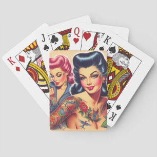 Jeu De Cartes Filles de tatouage vintage Old School