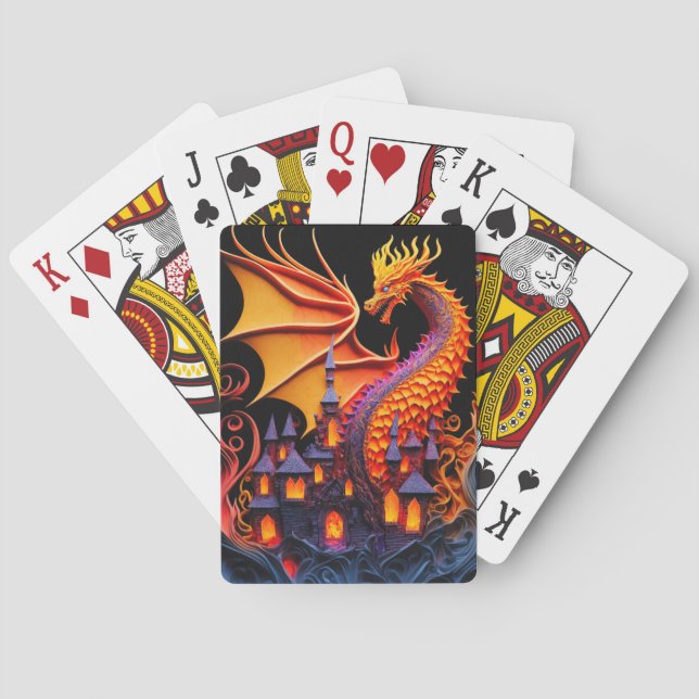 Jeu De Cartes Fire Dragon Castle Imaginaire Art Mythique Créatur (dos)