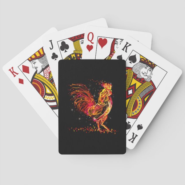 Jeu De Cartes Fire rooster. Flaming animal sparkle cool design (dos)