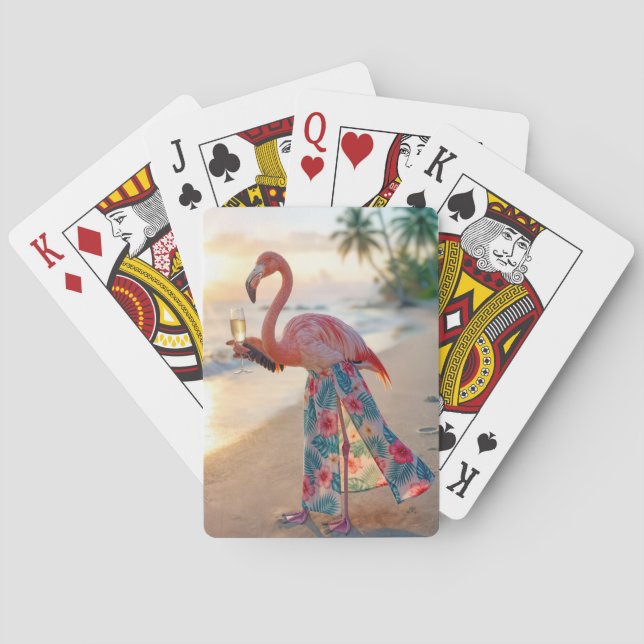 Jeu De Cartes Flamant rose avec champagne sur une plage (dos)