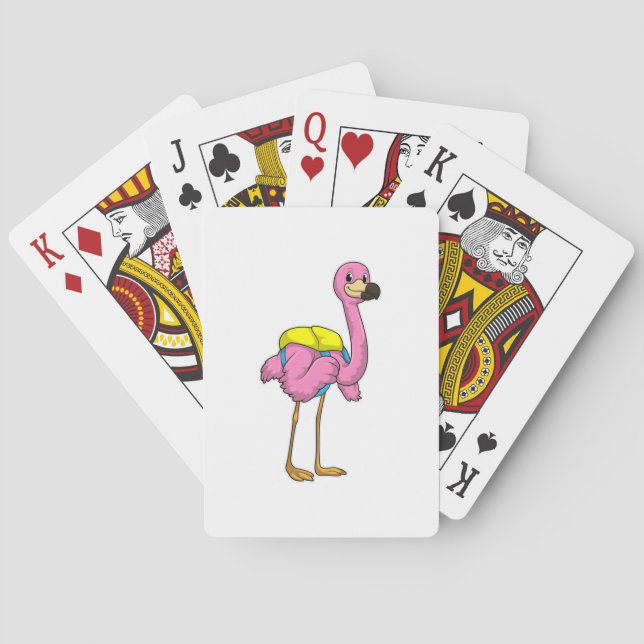 Jeu De Cartes Flamant rose comme élèves avec cartable (dos)