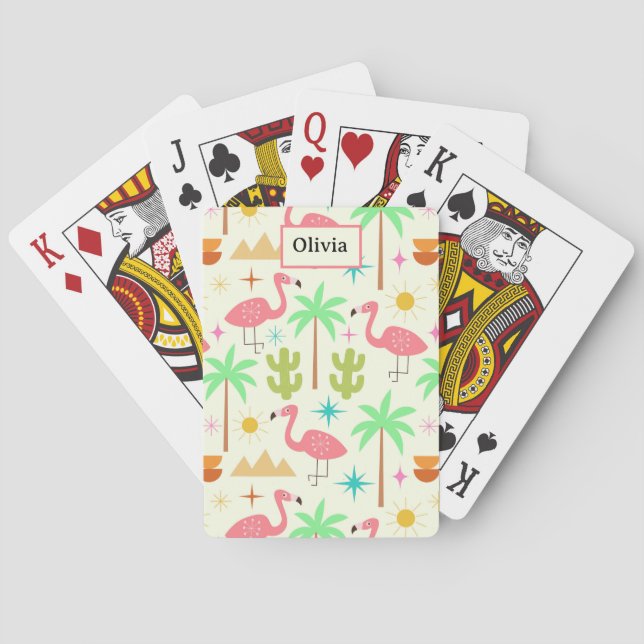 Jeu De Cartes Flamant rose de Palm Springs milieu du siècle avec (dos)