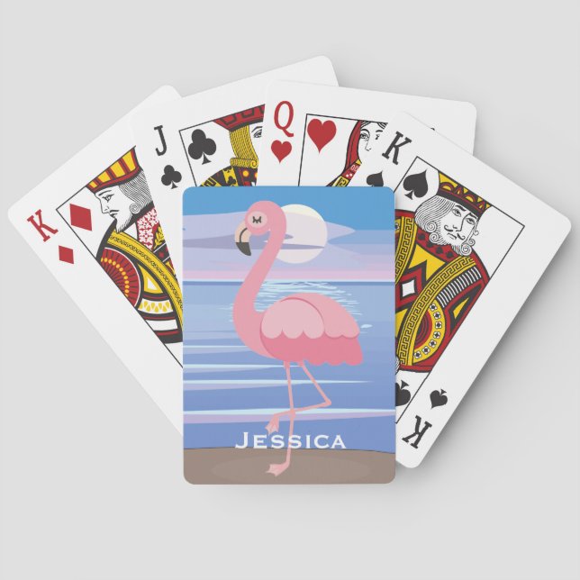 Jeu De Cartes Flamant rose d'île tropicale personnalisée (dos)