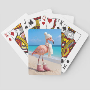 Jeu De Cartes Flamant Rose Portant une Écharpe et un Chapeau d'H